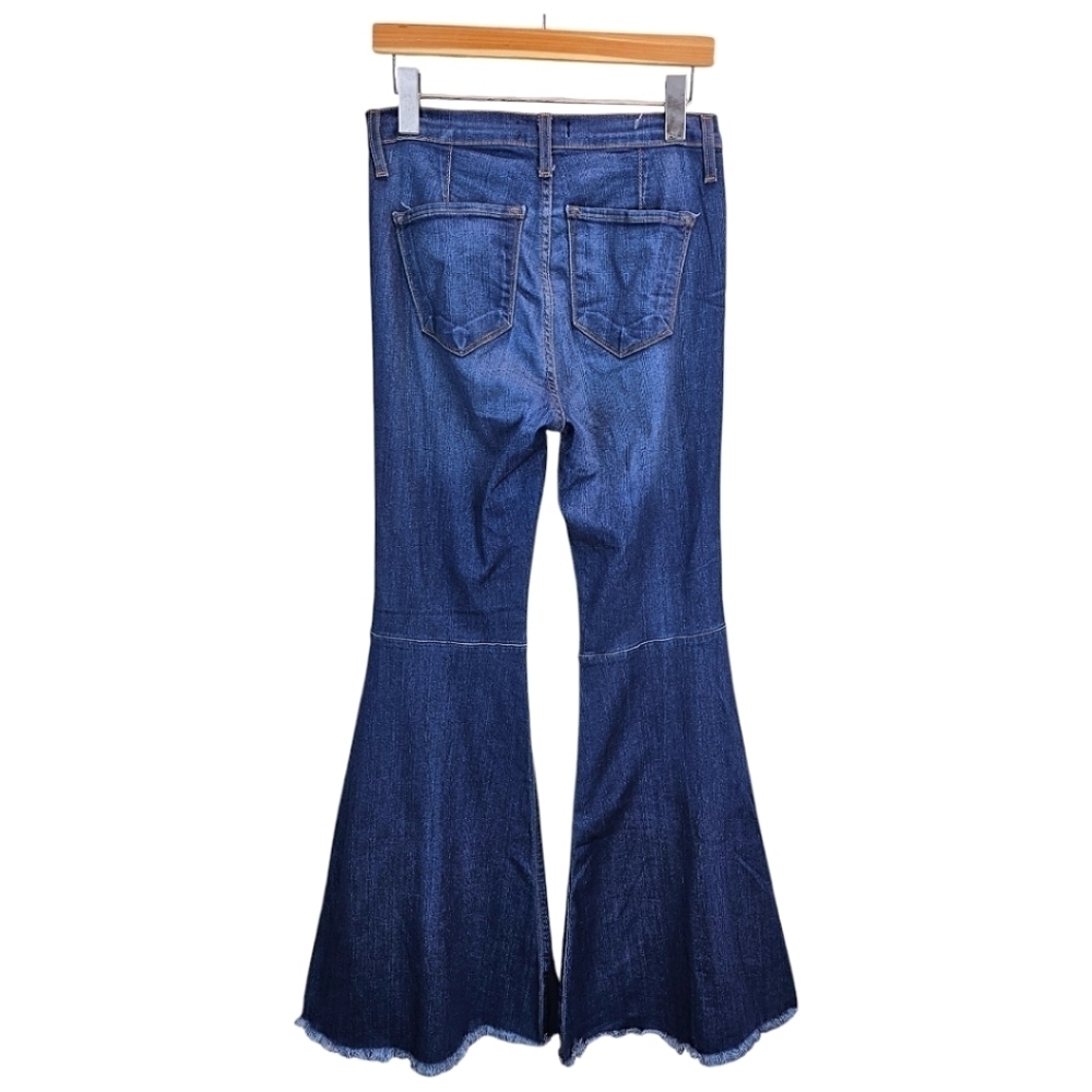 Judy Blue Womens Super Flare High Rise Raw Hem Jeans Sz 7/28 Blue Retro 70s Boho - Picture 4 of 13